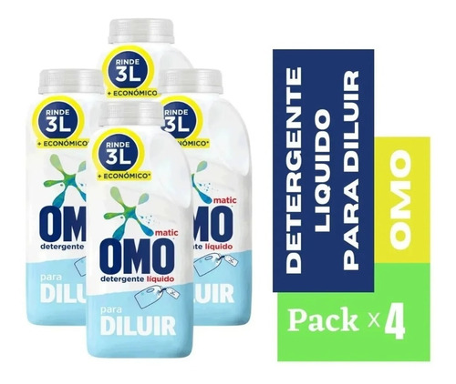  Detergente Liquido Para Diluir Omo 500ml Rinde 3lts Pack X4