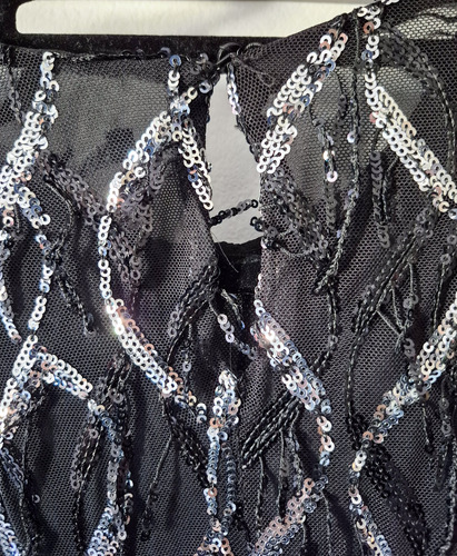 Vestido Zara M Negro Con Flecos De Lentejuelas Plata Fiesta