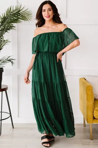 Maxi Vestido Verde Fiesta Campesino Boda Playa Sin Hombros