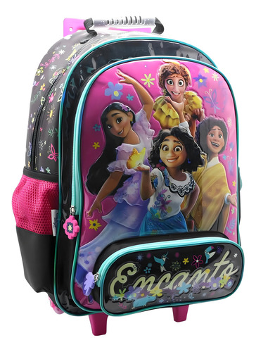Mochila Escolar Encanto Disney Amigas Con Carro Color Negro Diseño de la tela Liso