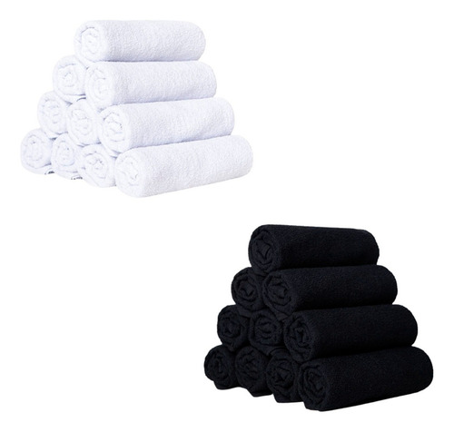 Kit 12 Toalhas De Rosto Salão De Beleza Simples No Atacado 6 Brancas 6 Pretas
