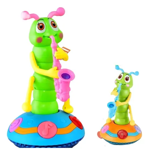 Oruga Bailarina Con Saxofón Y Luz LED - Juguete Eléctrico Con Detector De Obstáculos, 2 Modos (Luces Y Baile), Para Niños De 0 A 3 Años