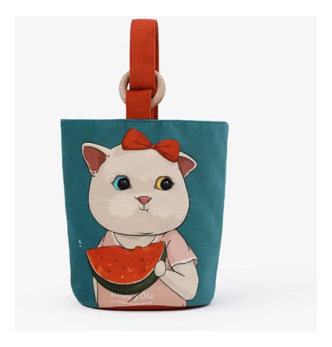 Preciosa Bolsa Tipo Bombonera Con Forma De Gato, De Lona, Es