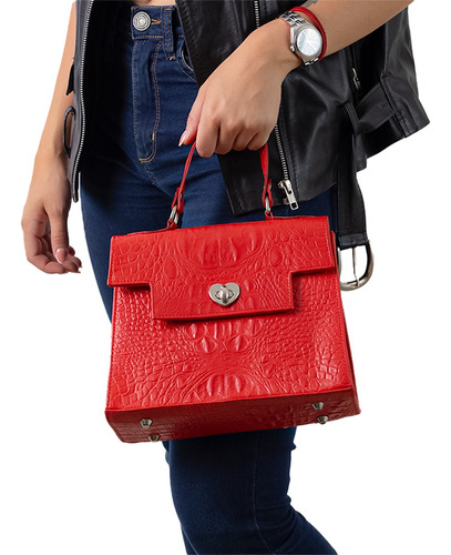 Cartera Clutch Y Bandolera Cuero Vacuno 100% De Mujer Roja