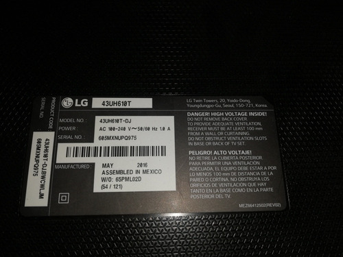 Imagen 3 de 3 de Televisor Pantalla Dañada LG 43 Smart 4k 43uh610t