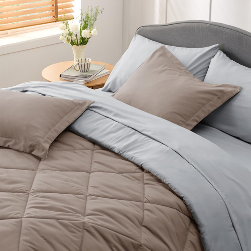 Juego Edredon Y Ropa De Cama Tamaño King Size Pardo Y Gris