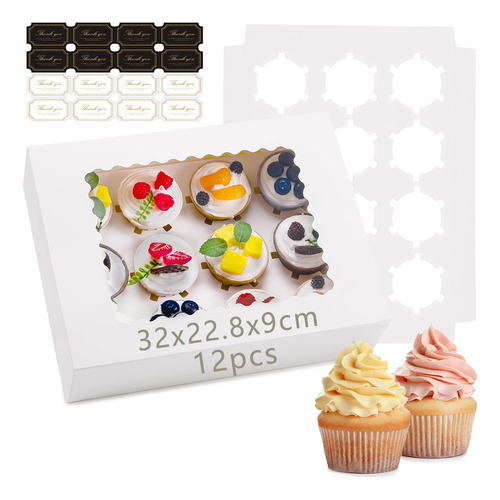 12 Cajas Pasteles Con Ventana Para 12 Cupcakes Muffins Donas