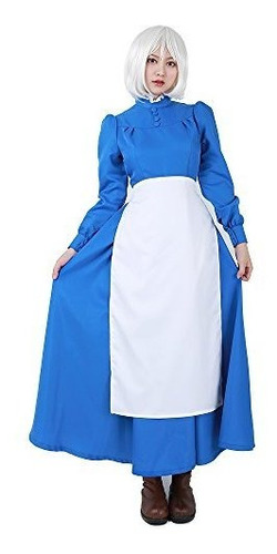 Miccostumes Sophie - Disfraz De Dama Azul Con Delantal Blanc