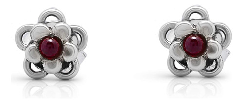 Granate Vintage Gipsy Flower Stud Pendientes Plata De Ley 92