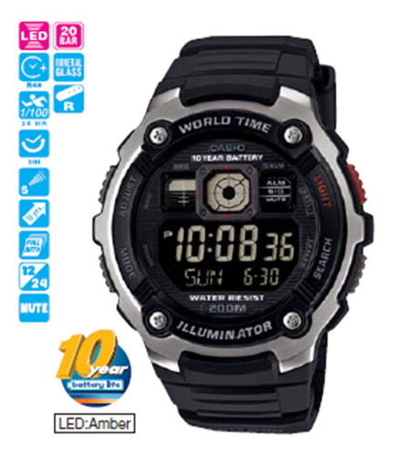 Reloj Casio Ae-200w-1bvdf (world Time) Para Hombre