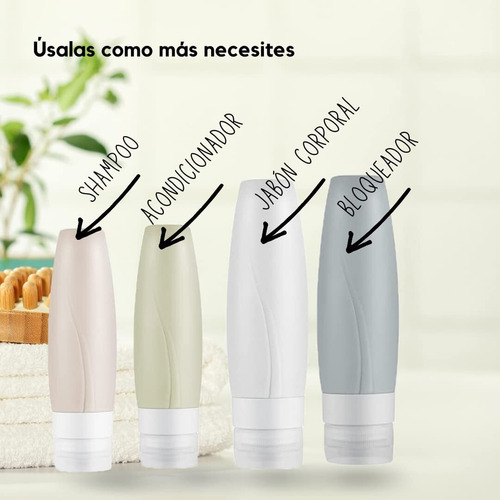 Set Viaje Botellas Viaje Silicona Paquete De 4 Dispensadores