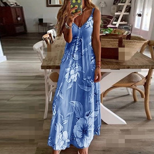 Vestido Feminino, Saia Longa Com Suspensão De Flores