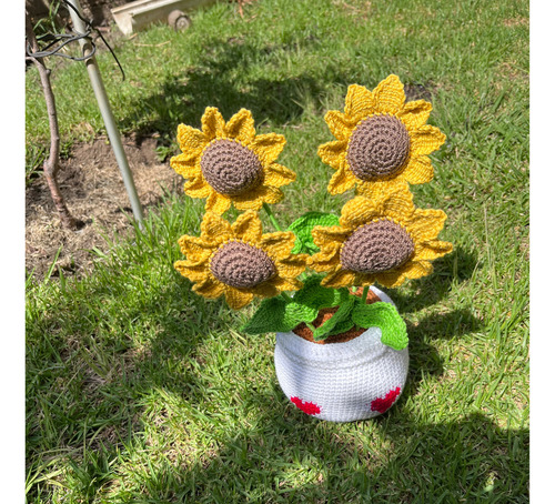 Girasoles A Crochet Con Macetero