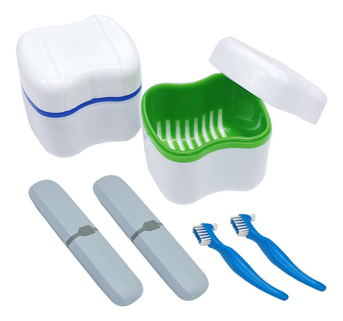 Kit De Vasos Dentales, 2 Fundas De Dentadura Con 2 Cepillos