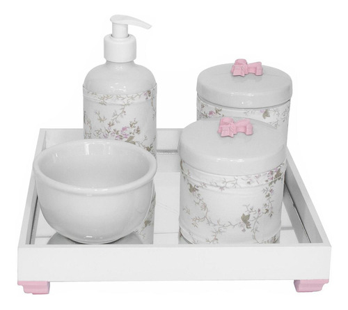 Kit Higiene Porcelanas Molhadeira Bebê Flor Liz Rosa Menina