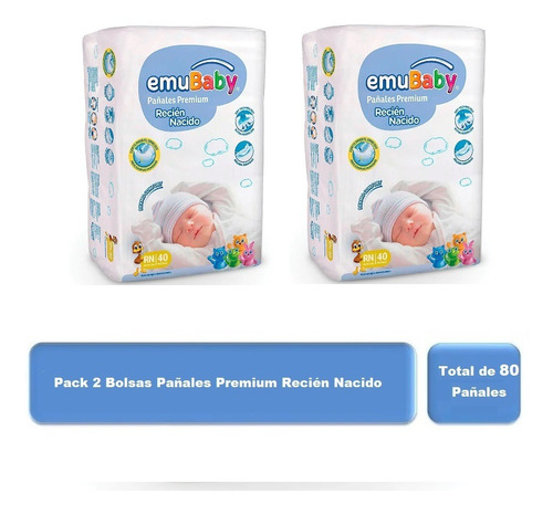 Pack 80u Pañales Premium Recién Nacido Emubaby