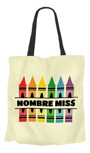 15 Tote Bag Personalizada Nombre Maestra Miss Bolsa Morral