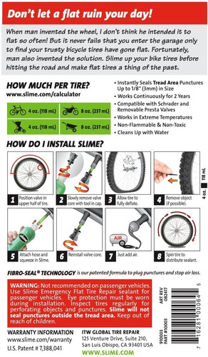 Imagen 2 de 2 de Sellador De Pinchazos Para Bicicletas Con Tripa Slime 473ml