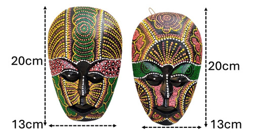 2 Máscaras Africanas De Madera Hombre Y Mujer 20cm Alto