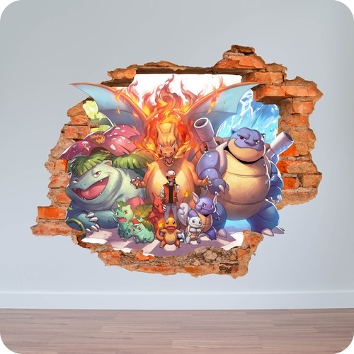 Vinilos Pared Rota 3d Pokemon 80x80