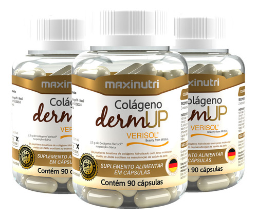 Kit 3 Colágeno Dermup Verisol + Vitaminas A-c-e 90 Cáps Clas