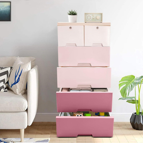 Cómoda Rosa Luoshaliya 6 Cajones Alta Para Dormitorio