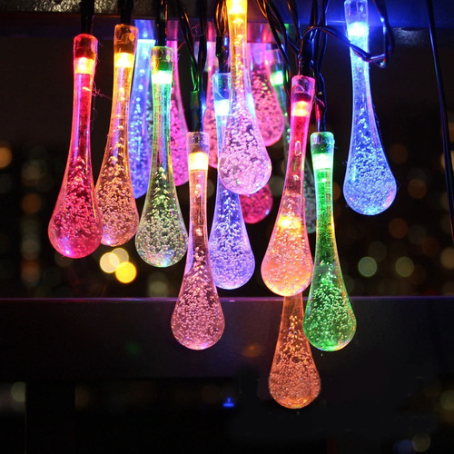 Imagen 2 de 5 de Guirnalda Solar Gotas De Agua 5 Metros 50 Led Multicolor