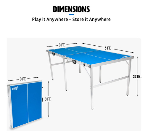 Mesa De Tenis De Mesa Portátil 1.83 X 0.91 Metros Con Red Y Azul