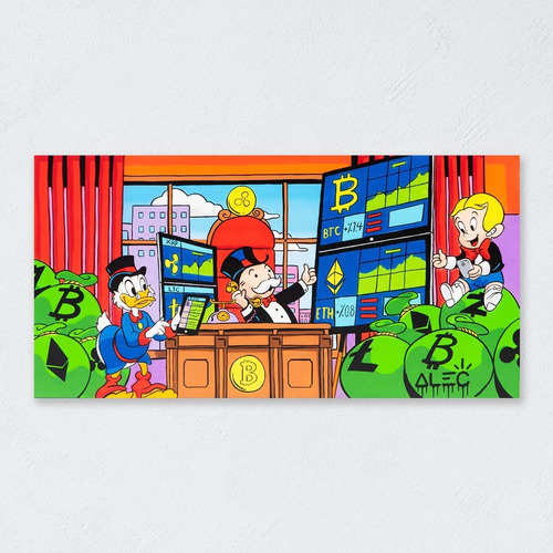 Cuadro Canvas Alec Monopoly Bitcoin Graffiti Criptomonedas Color Multicolor Armazón Bastidor De Madera