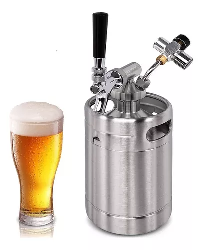 Barril de cerveza de 2 litros, mini barril de cerveza portátil de acero  inoxidable con grifo, sistema dispensador de cerveza artesanal a presión  para