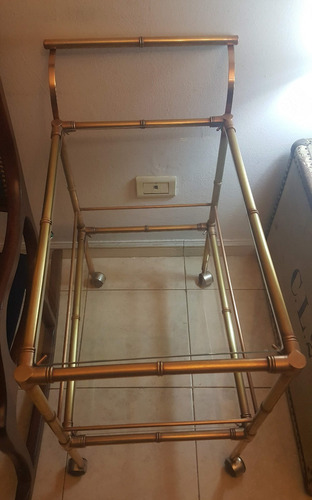 Antigua Mesa Carro Bar Auxiliar Bronce Doble Plano Vidrio (Usado)