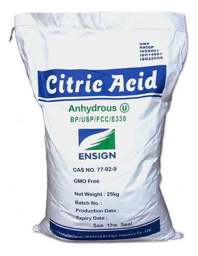 Acido Citrico Kosher 25 Kg Bulto Acido Citrico Ensign