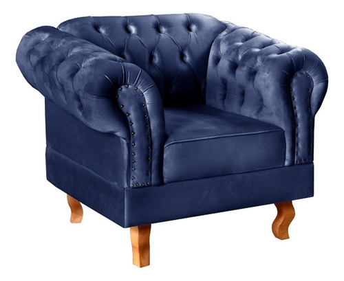 Poltrona Chesterfield Dom Pedro Sofá Botonê Tecido Suede Cor Suede Azul Marinho 210 Desenho Do Tecido Liso