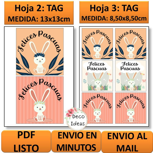 Imagen 3 de 6 de Kit Imprimible Pascuas 002 Tags, Etiquetas, Stikers Y Cuadro