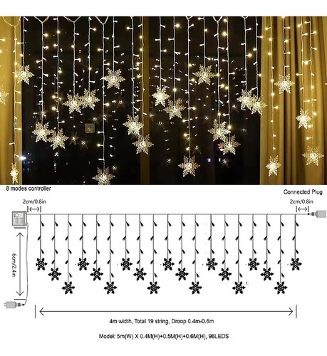 Cadena De Luz Led De Copo De Nieve De 4 M 96, Para Fiestas,