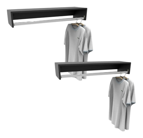 Kit 2 Closet One. Estante de pared Arara para ropa, color negro