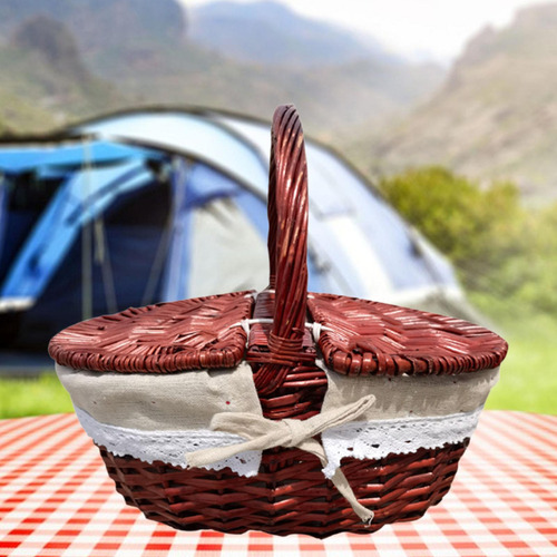 Cesta De Picnic De Mimbre, Cesta De 35x25x16cm Tela Marrón