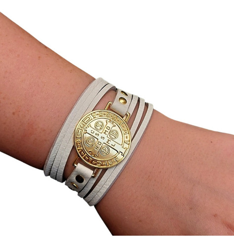 Imagem 1 de 3 de Pulseira Feminina De São Bento Dourado Couro Legitimo Pulseiraria Chic