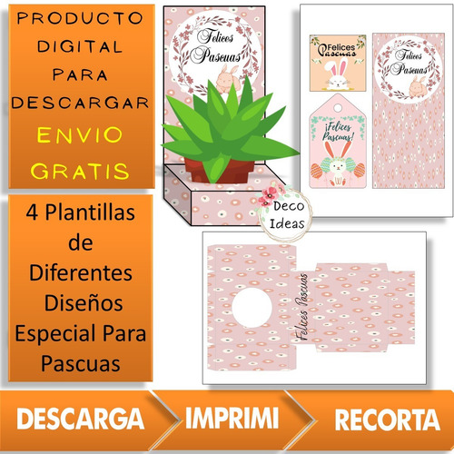 Imagen 5 de 6 de Kit Imprimible 03 Pascuas Caja Porta Huevo O Maceta + Tag