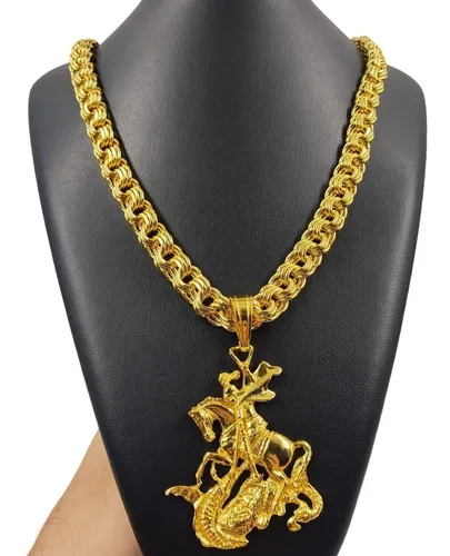 comprar Corrente 100% Moeda Antiga Grosso Masculino + São Jorge 