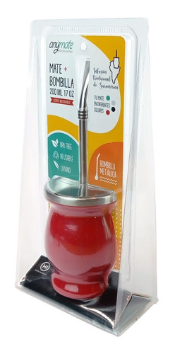 Imagen 2 de 4 de Matero Acero Inoxidable Mas Bombilla 200 Ml Anymate ®