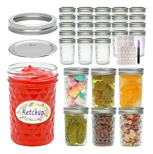 Mason Jars 8 Oz With Airtight Lids, 30pack Glass Regular Mou