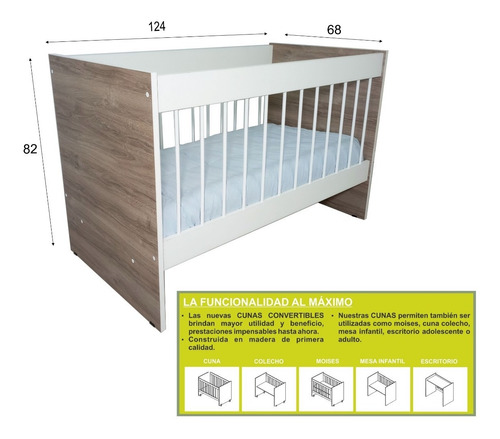 Cuna Bebe 5 En 1 Colecho Escritorio Con Colchon Y Sabanas