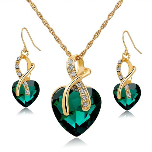 Conjunto Colar E Brincos Cristal Austríaco Folheado Ouro 18k