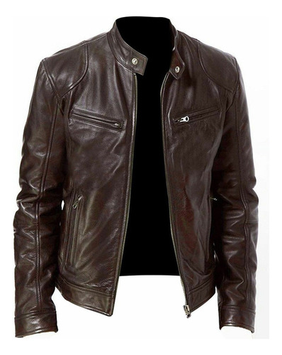 . Chaqueta De Cuero For Hombre Con Cremallera Biker [s] .