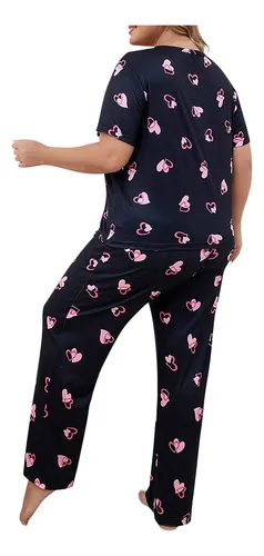 Pijama A La Moda Para Mujer, Talla Grande, Estampado, Cuello