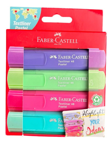 Faber Castell Marcatextos Resaltadores Textliner Pastel 4pza
