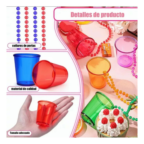 30 Collares Shot Transparente Caballito Color Vaso Tequilero Mixto