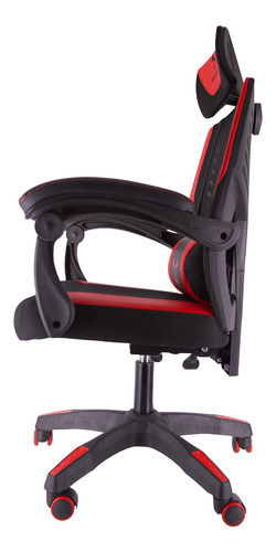 Imagen 5 de 8 de Silla de escritorio Riotoro M3 gamer ergonómica negra y roja con tapizado de mesh y cuero sintético