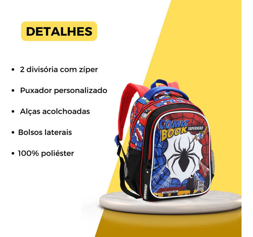 Mochila Costas Creche Spider Teia De Aranha Pré Escola